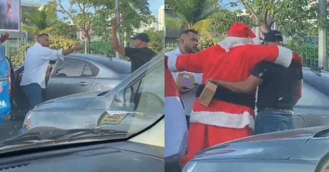 Santa Claus detiene pelea de tránsito