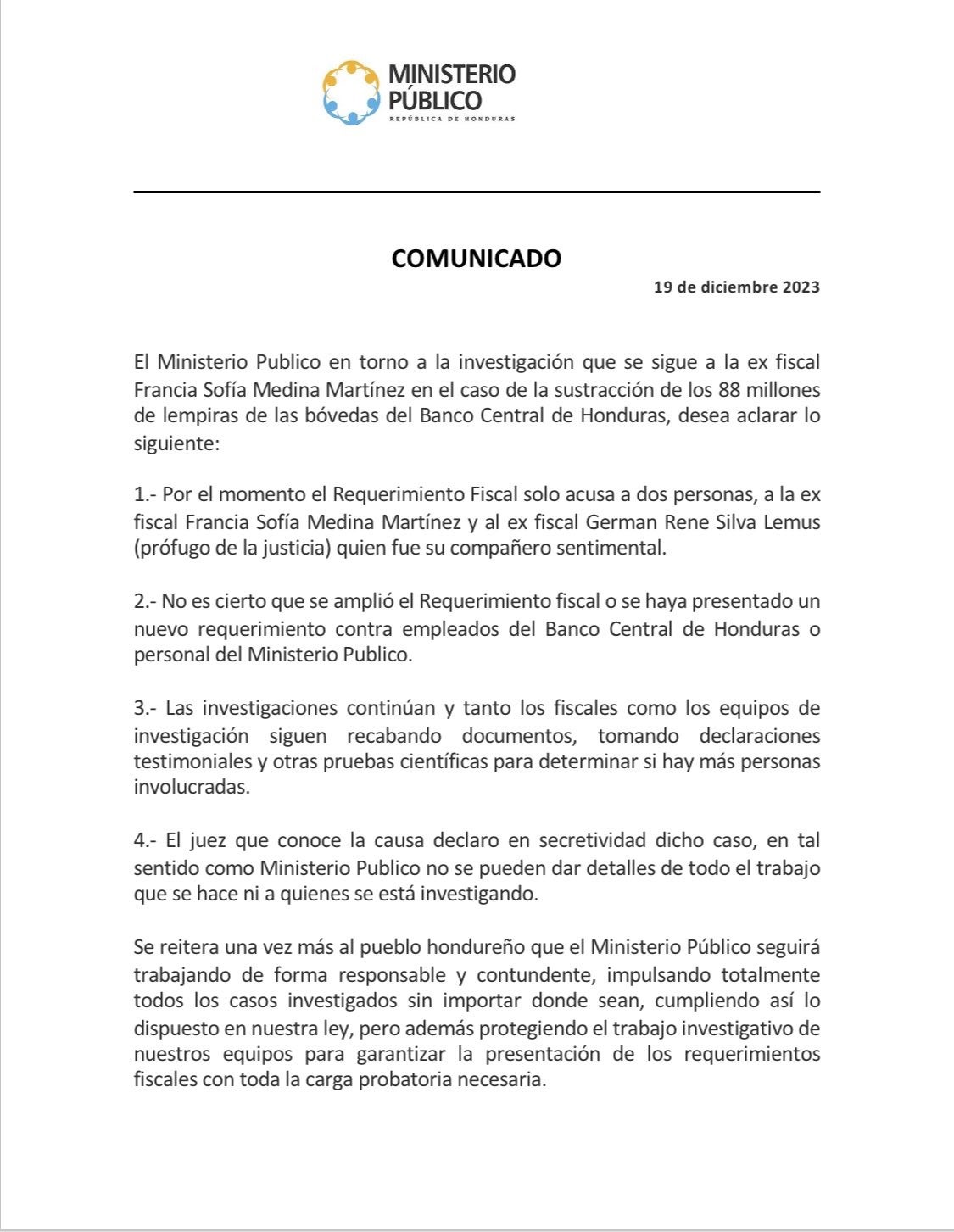 MP desmiente ampliación de requerimientos a cómplices de la fiscal Francia Medina