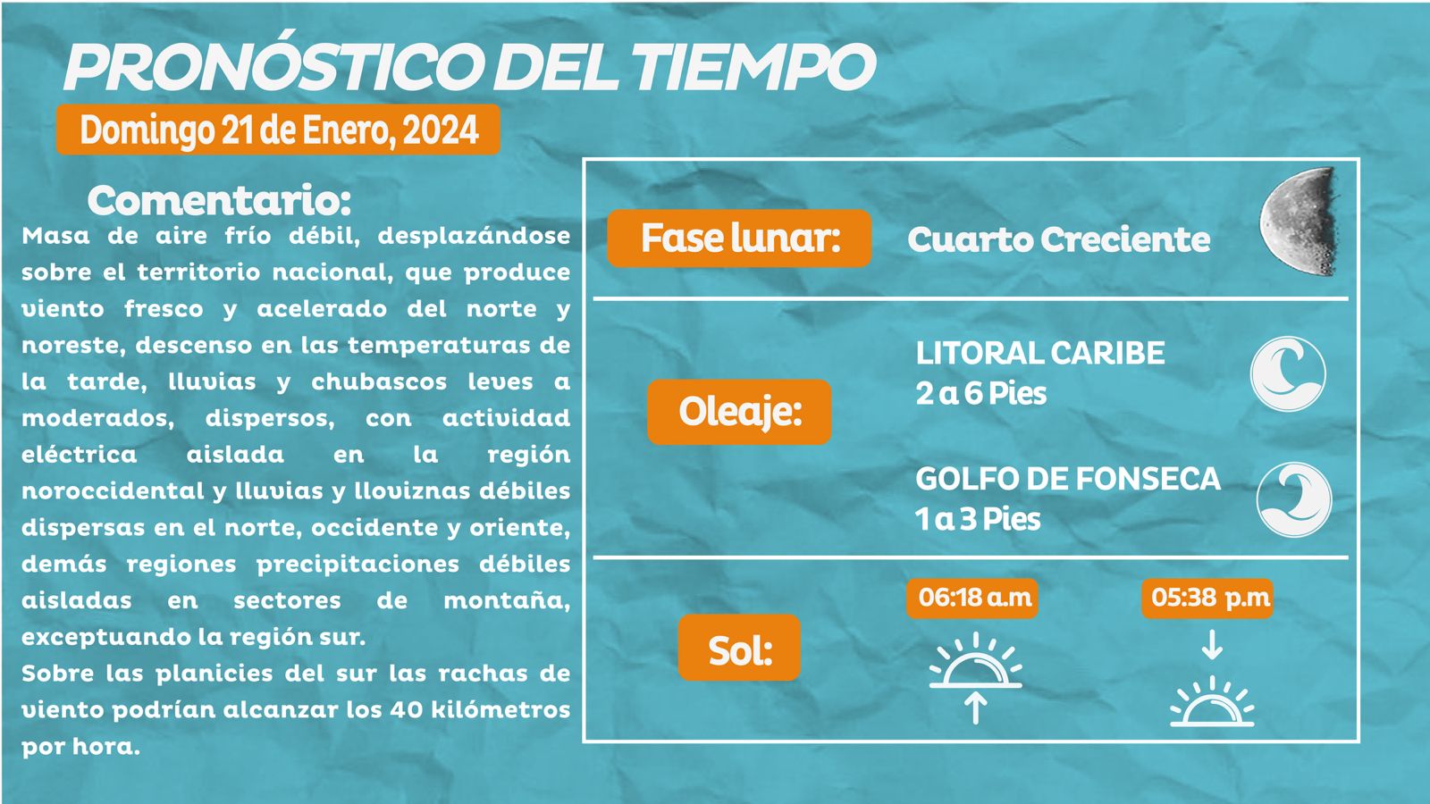 Clima domingo 21 de enero