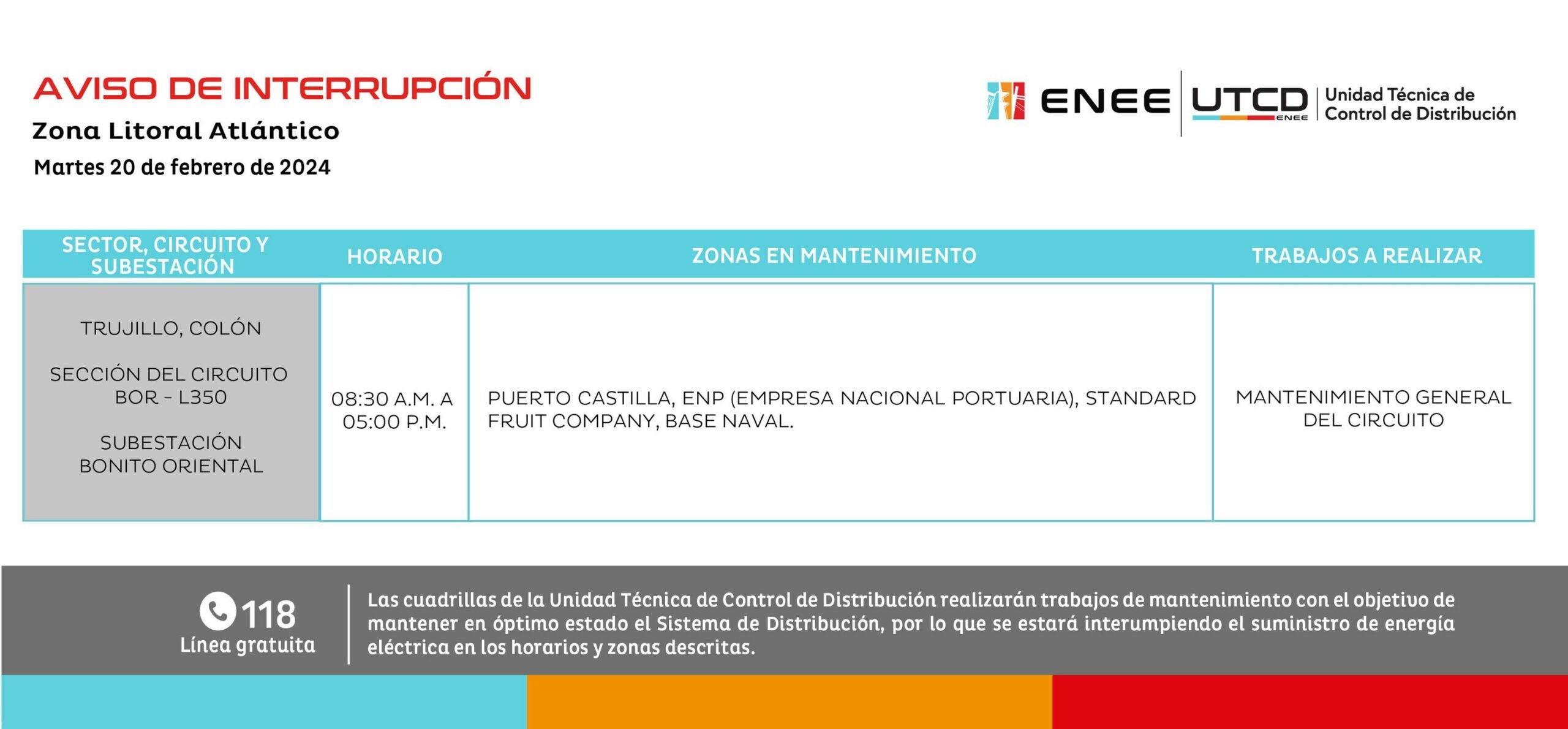 Cortes de energía martes 20 de febrero de 2024