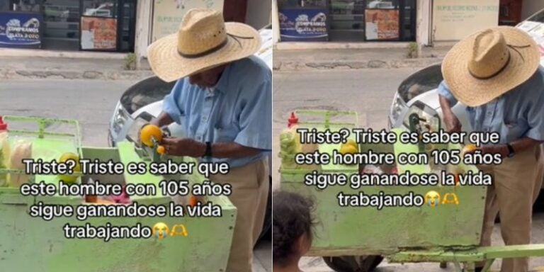 Adulto de 105 años se gana la vida vendiendo naranjas en la calle