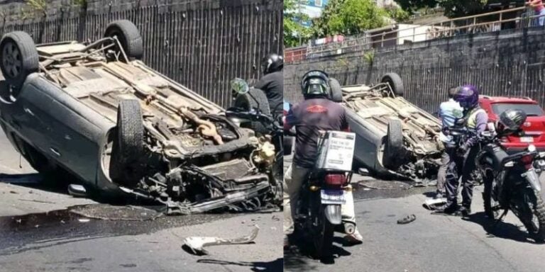 Volcado termina vehículo luego de accidentarse en el Hato de Enmedio, TGU