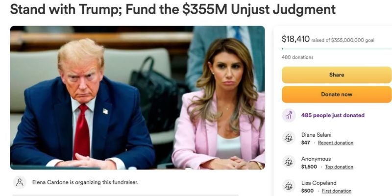 Simpatizantes de Donald Trump crean una cuenta de recaudación de fondos en GoFundMe para pagar millonaria multa