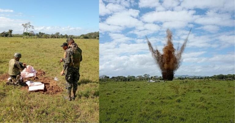 Las Fuerzas Armadas de Honduras, destruye un área de aterrizaje clandestina (ACA).