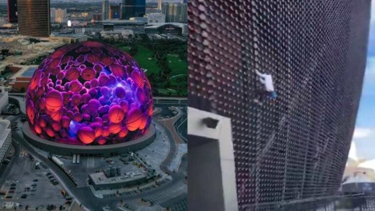 Hombre escala La Esfera de Las Vegas por una noble causa