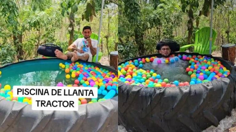 Hondureño hace piscina con llanta