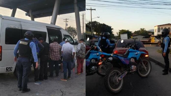 Policías en puntos de buses y taxis