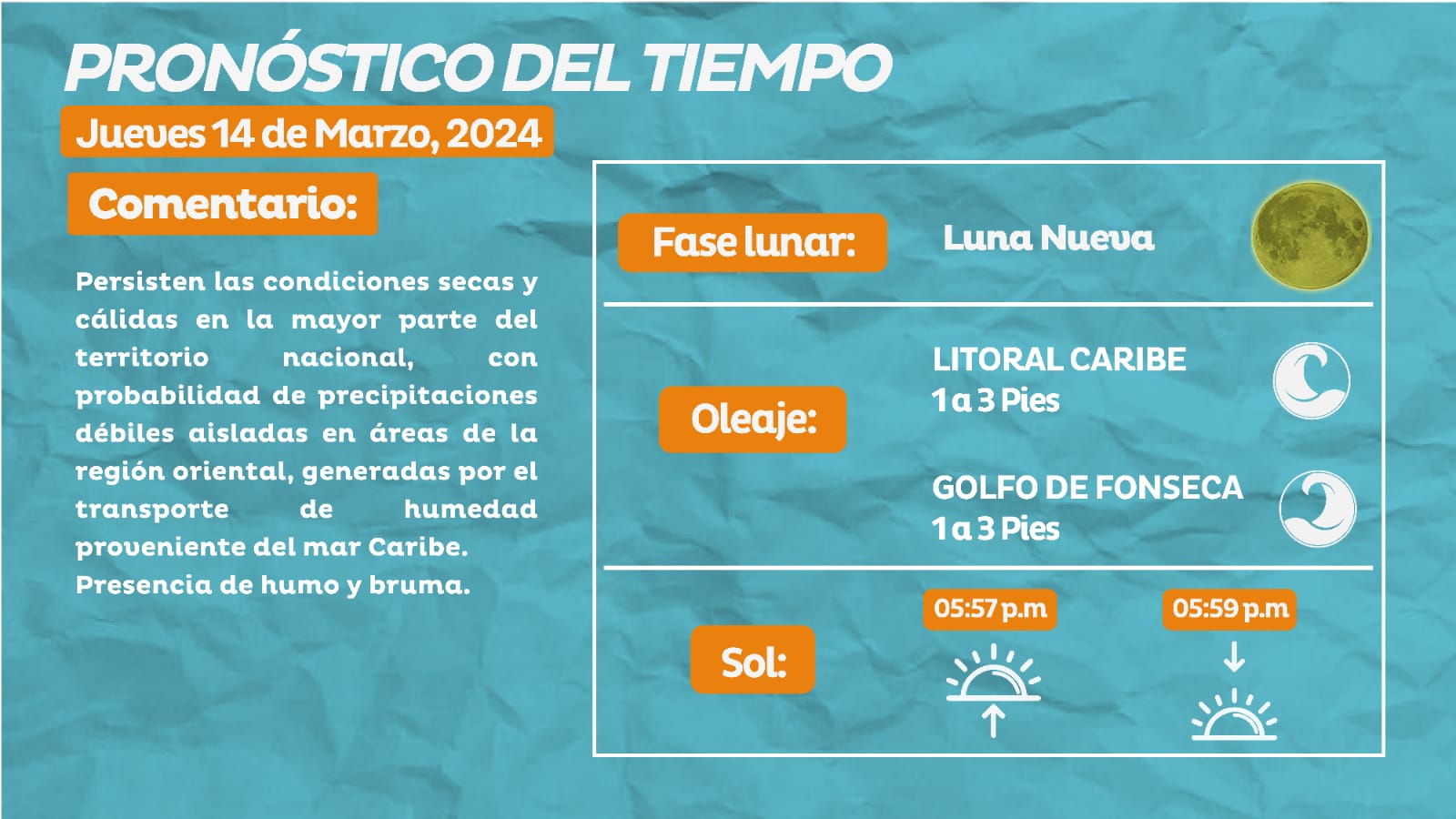 Clima jueves 14 de marzo 2024.