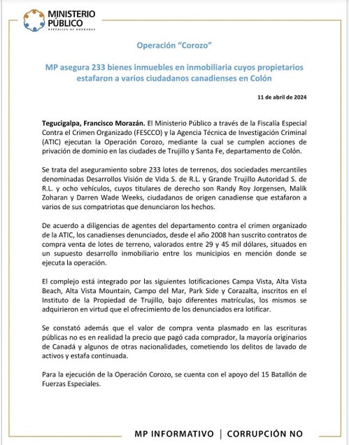 Aseguran bienes a propietarios que estafaron a ciudadanos canadienses en Colón