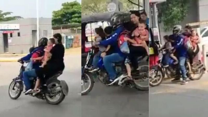 Sin casco e irresponsablemente captan a 5 personas trasportándose en una motocicleta