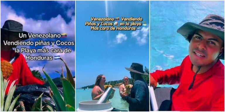 Venezolano sorprende al vender piñas coladas y cocos dentro del mar en Roatán