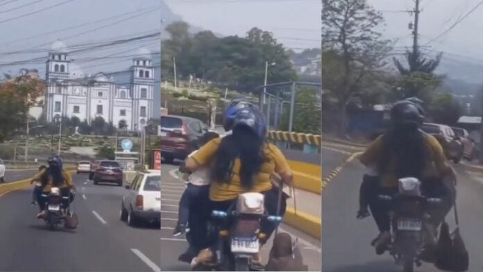 Imprudencia: captan a pareja transportando a un menor sin casco en TGU