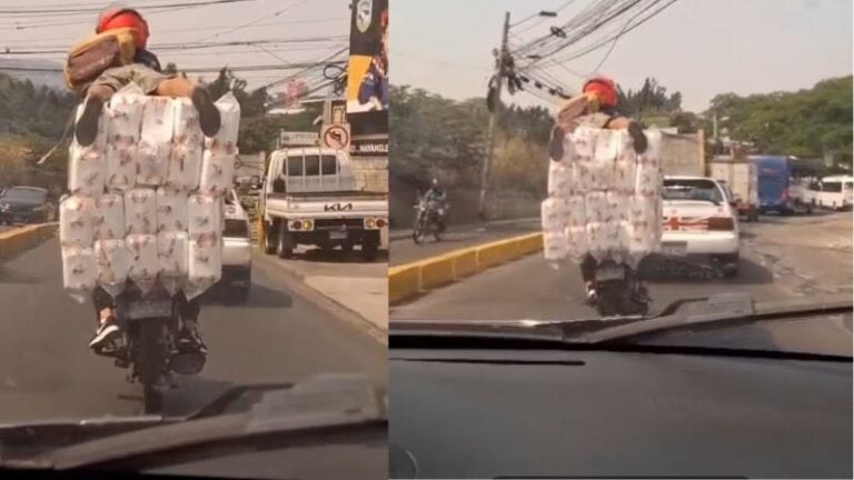 - hondureño viaja sobre platos plásticos en motocicleta