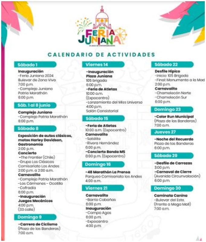 Calendario de la Feria Juniana 2024.