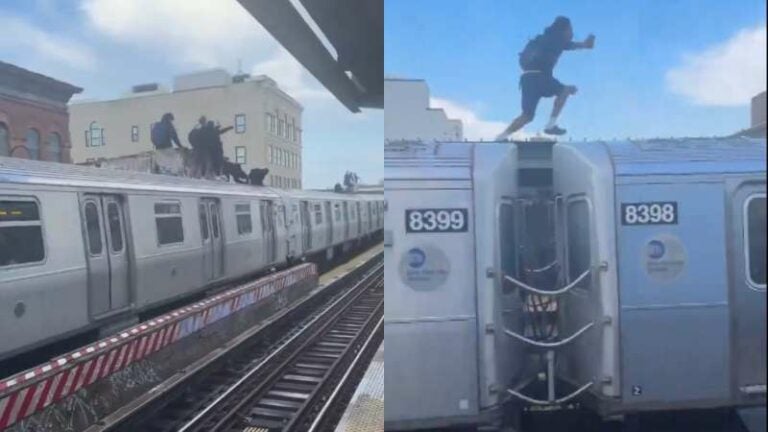 Jóvenes surfean sobre trenes