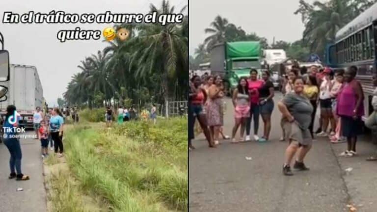 Hondureños bailan en el tráfico