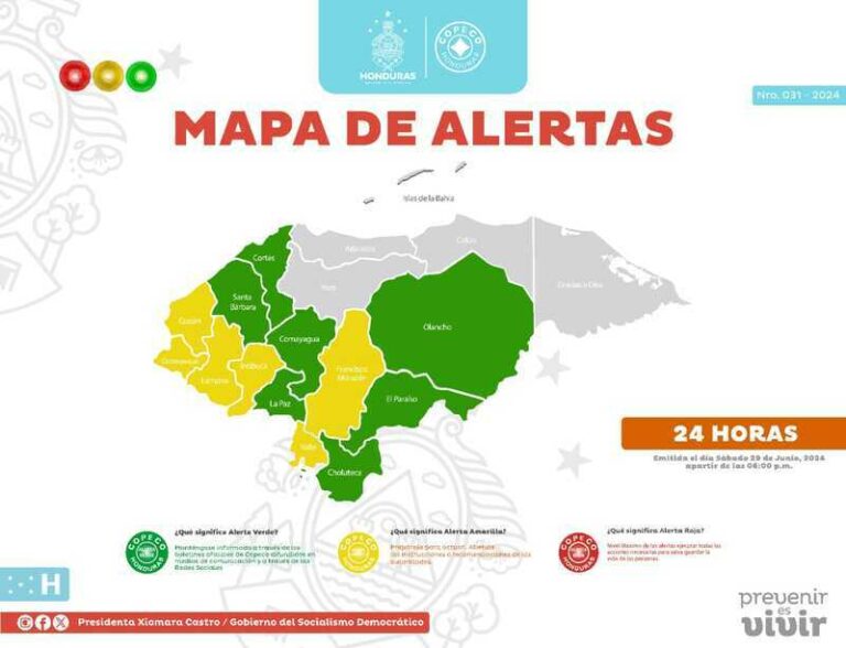 Extienden alerta amarilla para seis departamentos del país