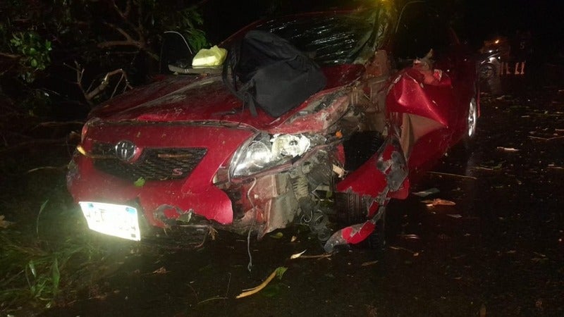 Hondureña caerle árbol a su auto en Atlántida 
