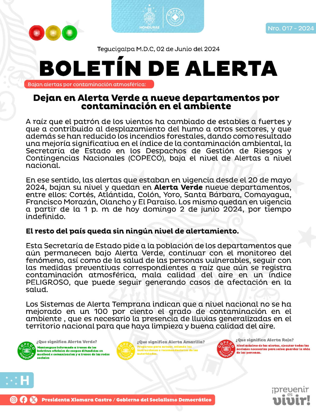 COPECO declara alerta verde en 9 departamentos por contaminación