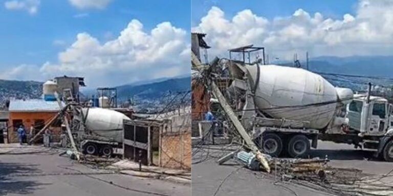 Conductor de camión quiebra poste de tendido eléctrico en colonia San Francisco de la capital