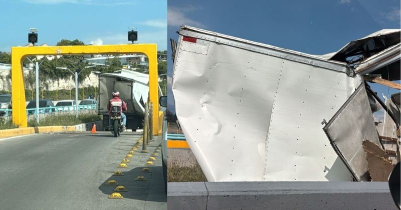 Camionero destruye compartimiento de carga al cruzar túnel frente a Toncontín