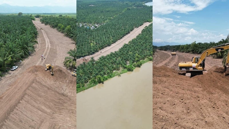 La alcaldía de El Progreso trabaja en las labores de reducción de vulnerabilidad mediante la reconstrucción y sobreelevación de bordos en la colonia Oscar Rubí de los Ex Campos Bananeros. 