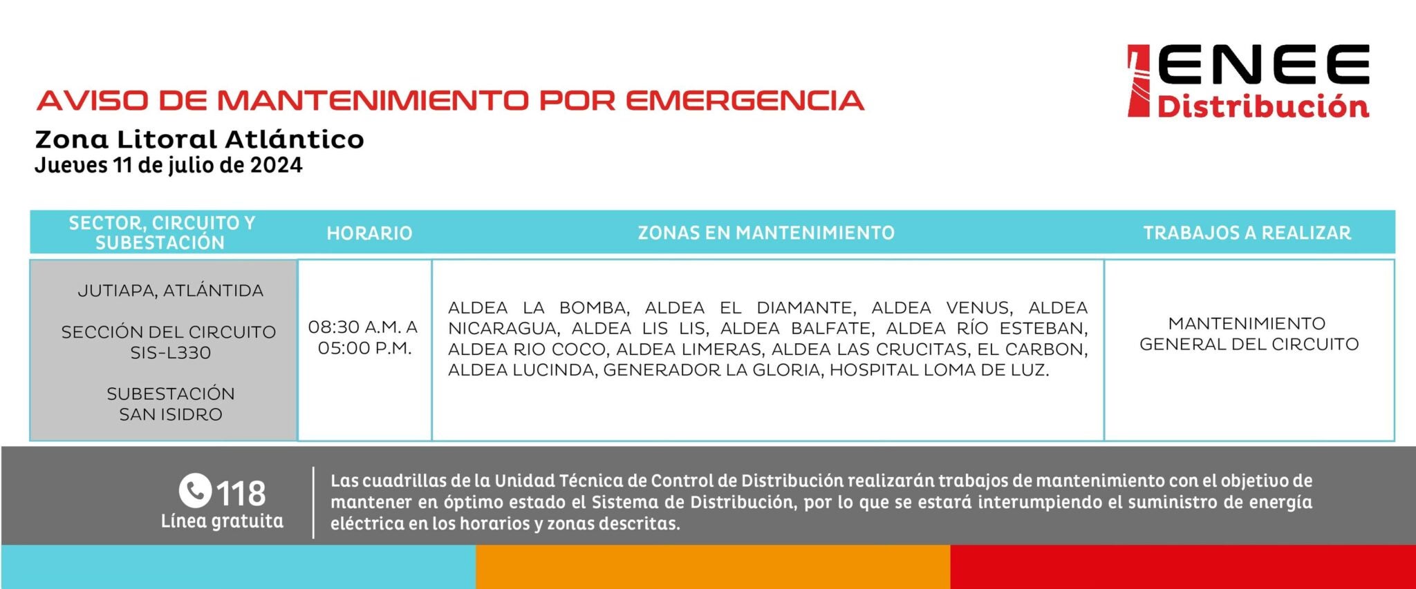 Anuncia cortes de energía en Choluteca, Copán, Francisco Morazán y otros departamentos