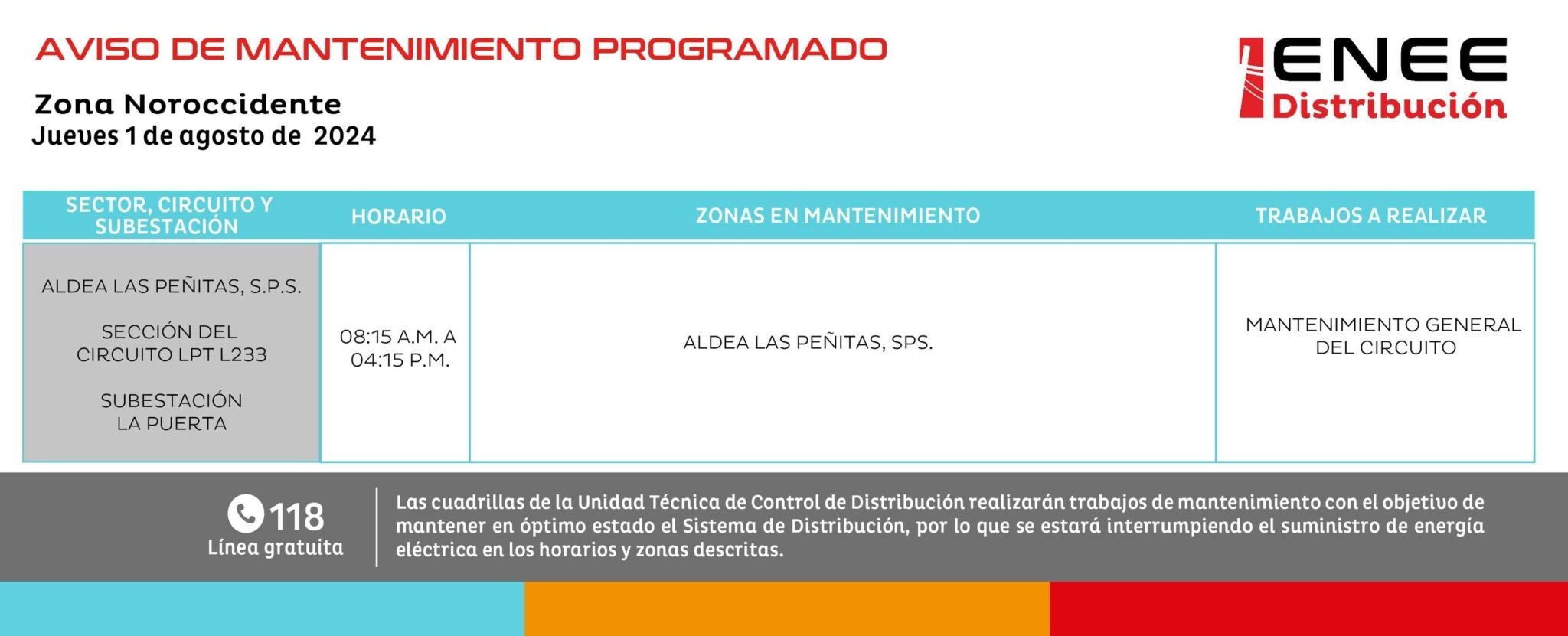 Anuncian cortes de energía en Atlántida, Cortés y Olancho