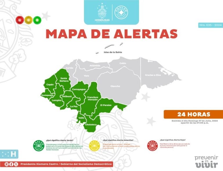 Extienden alerta verde para once departamentos por 24 horas más