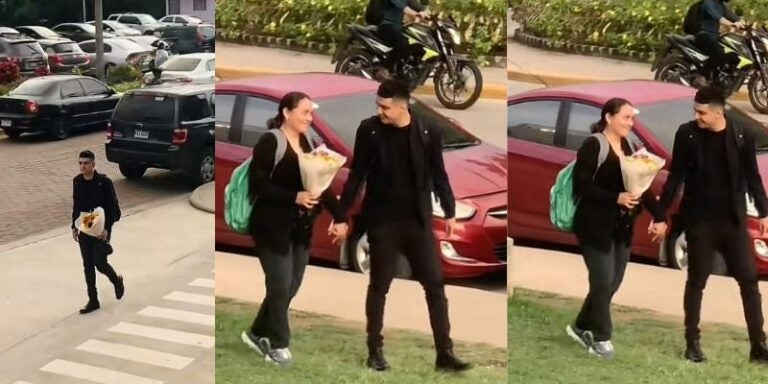 Joven sorprende a su pareja con un ramo de flores en la UNAH