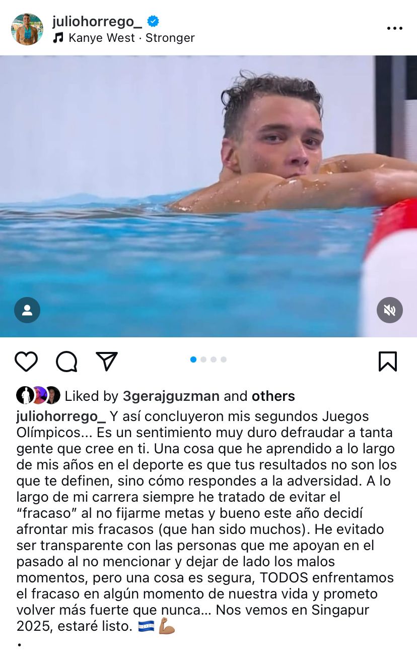Publicación del hondureño Julio Horrego al finalizar su participación en los Juegos Olímpicos. 