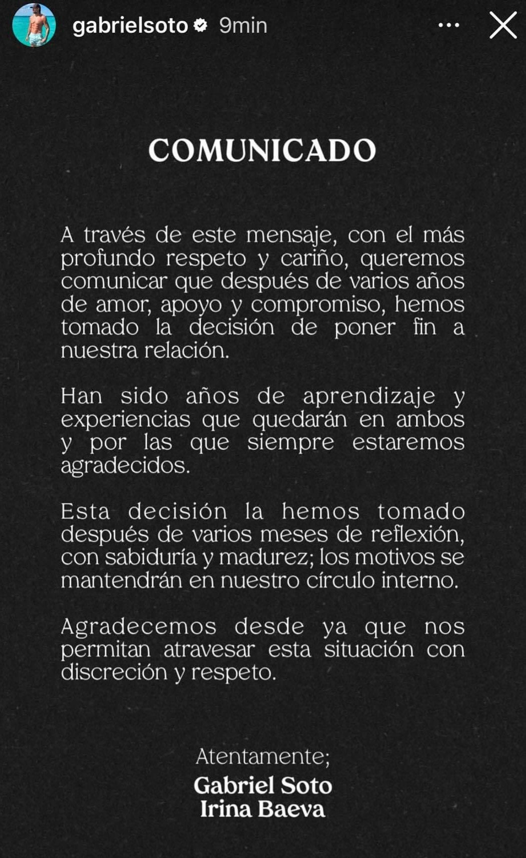 Comunicado de Gabriel Soto.