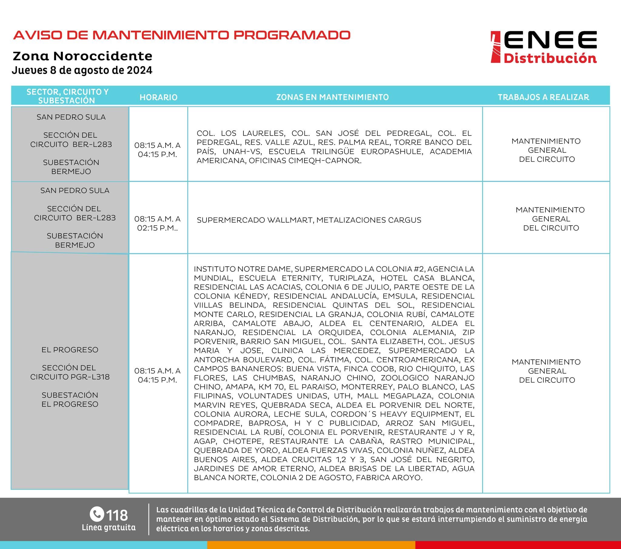 Anuncian cortes de energía en La Paz, Intibucá, FM y Atlántida