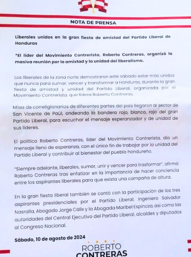 Liberales unidos en la gran fiesta de amistad del Partido Liberal de Honduras