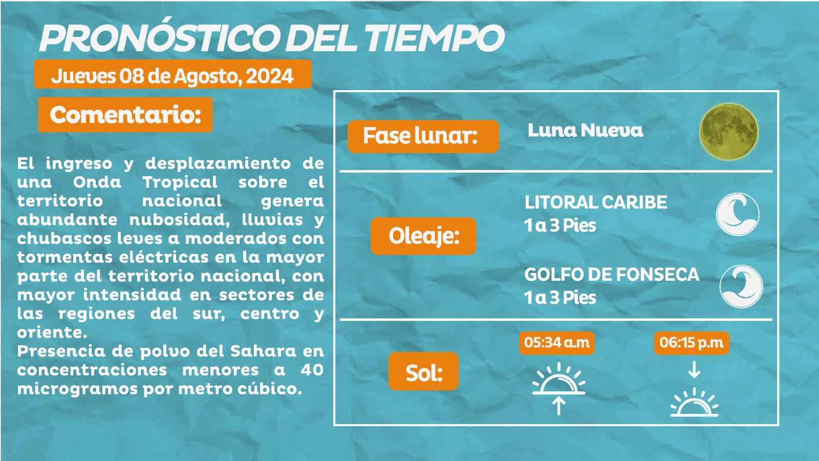 Onda tropical producirá condiciones nubosas, lluvias y chubascos