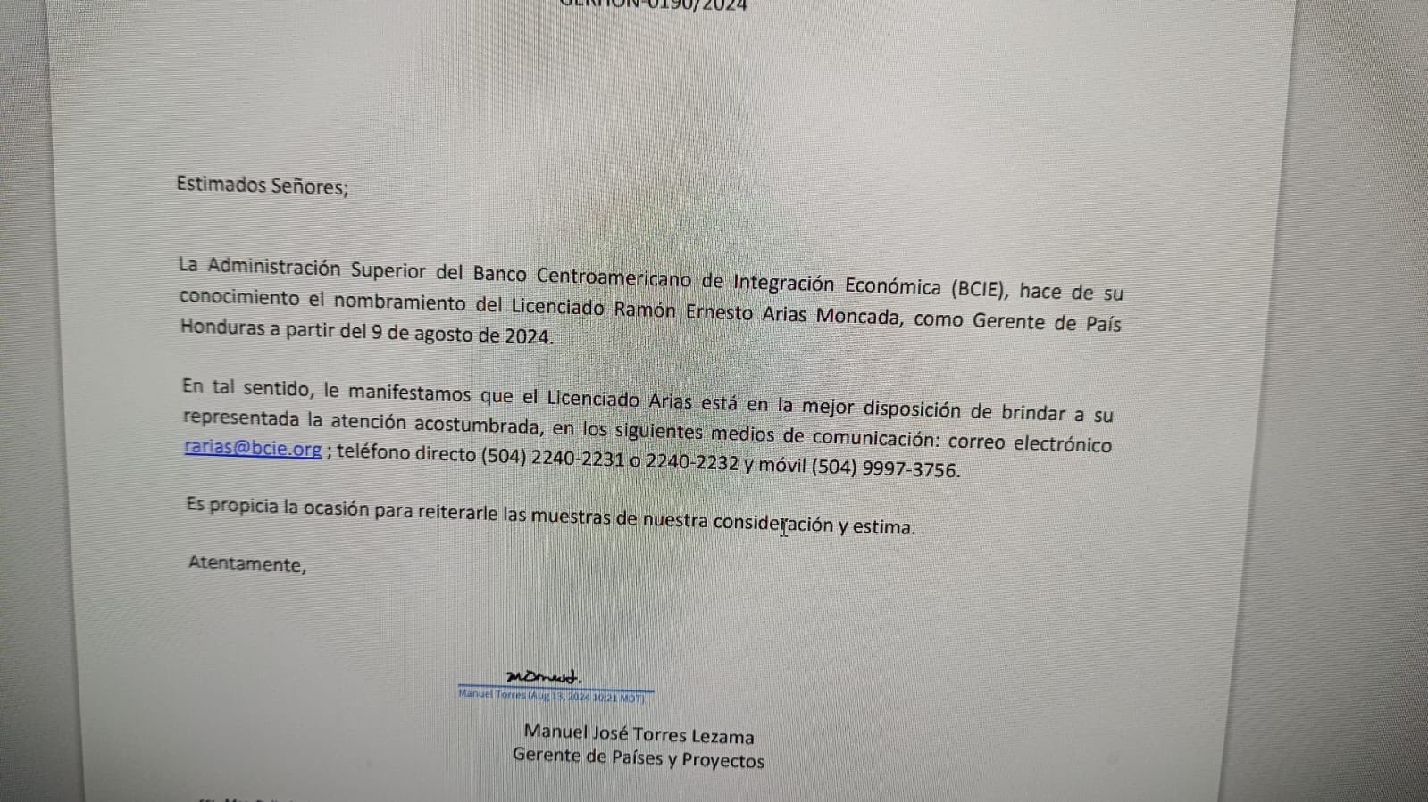 Hijo de Rixi Moncada nuevo representante de Honduras ante el BCIE