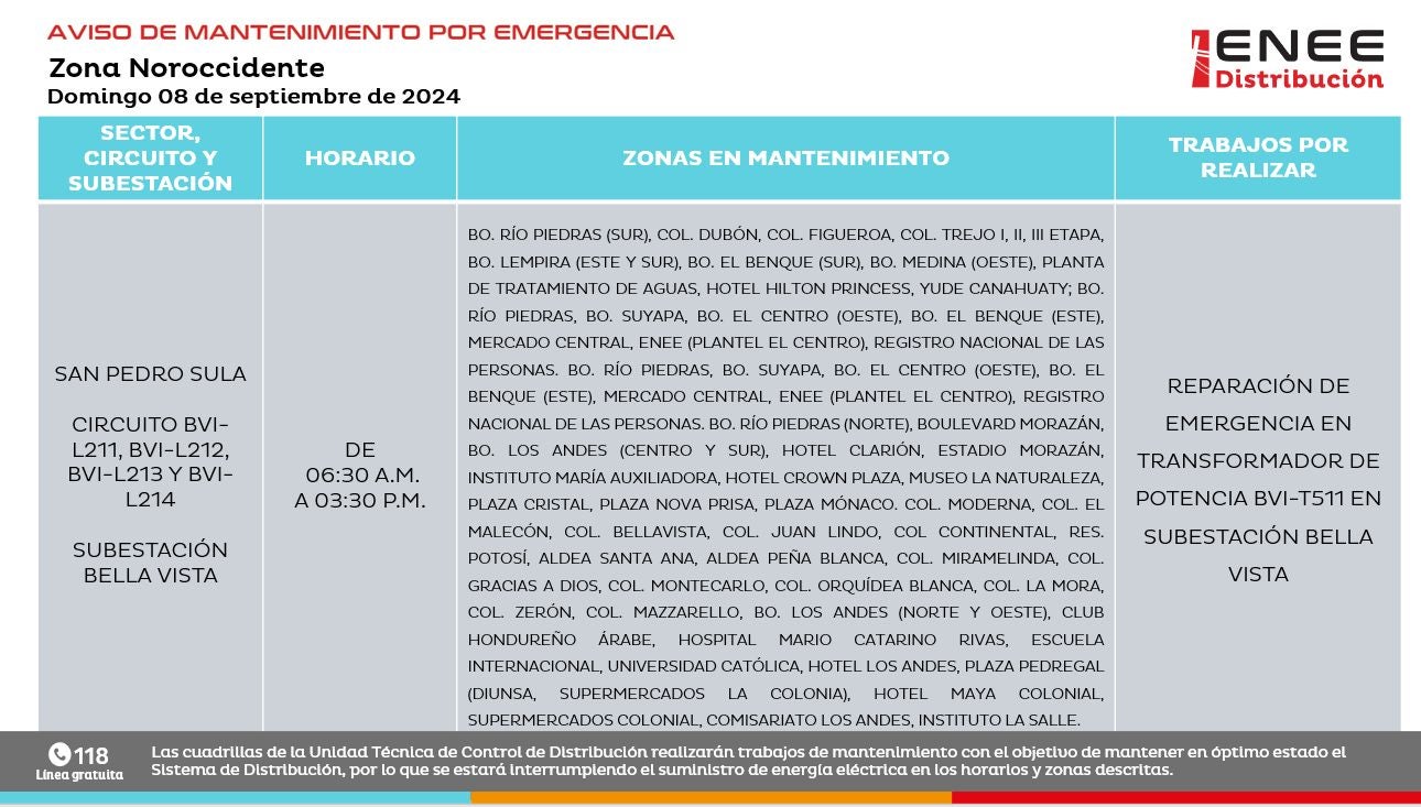 Anuncian cortes de energía en Cortés