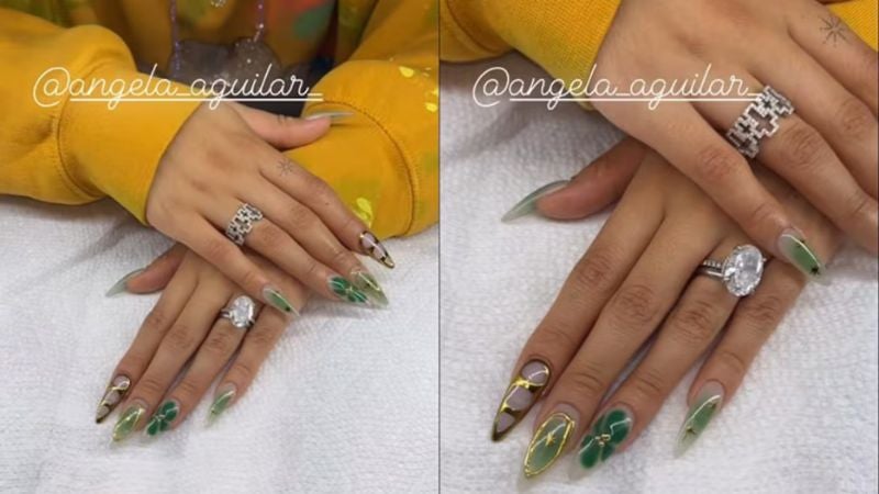 Ángela Aguilar marca tendencia con sus uñas stiletto en color verde