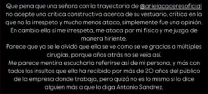 ¿Se arrepintió? Sandrez responde al desatar la "furia" de Ariela Cáceres