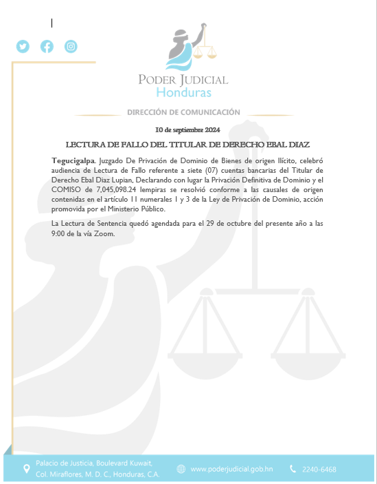 Comunicado del Poder Judicial. 