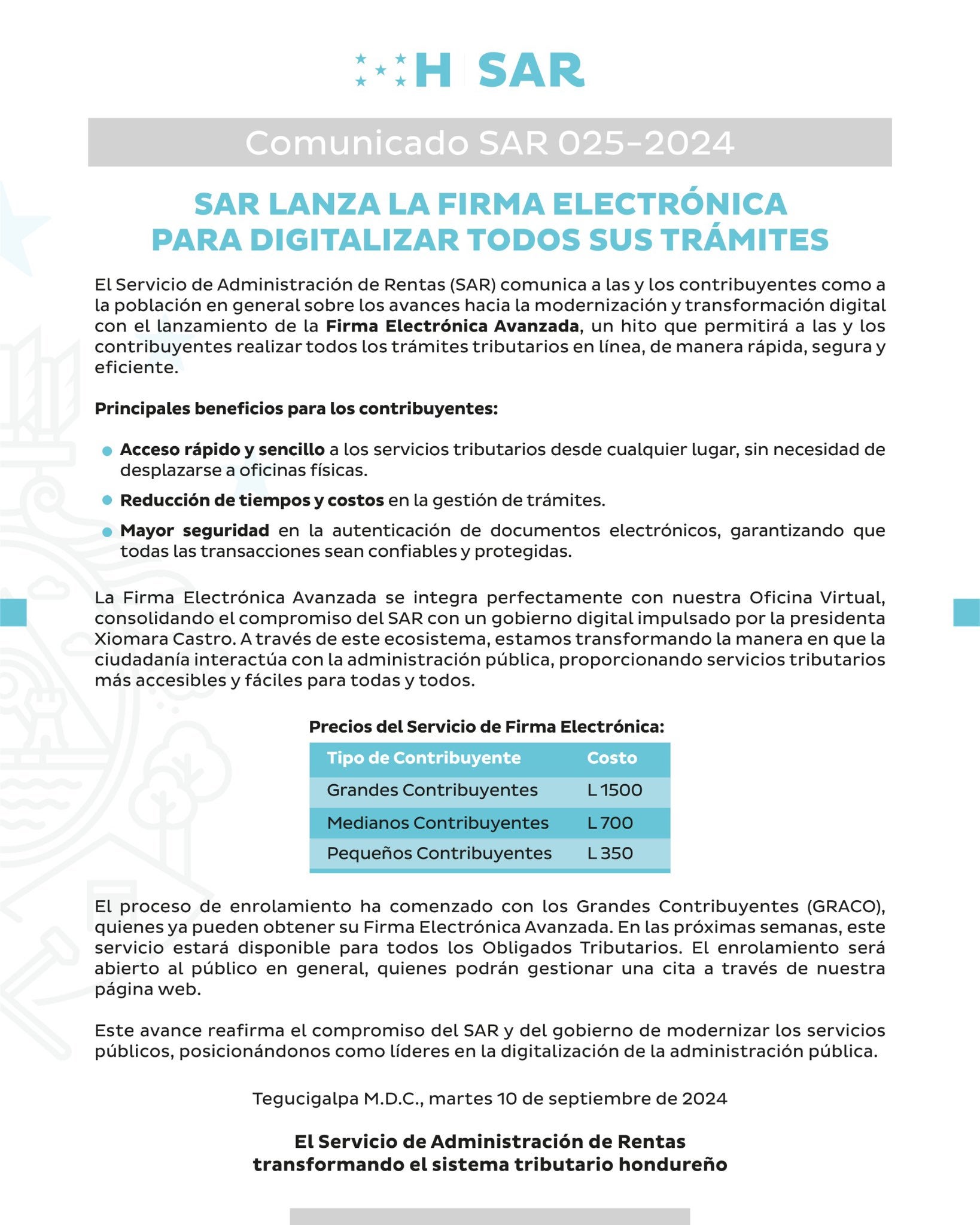 SAR implementa firma electrónica para trámites tributarios en línea