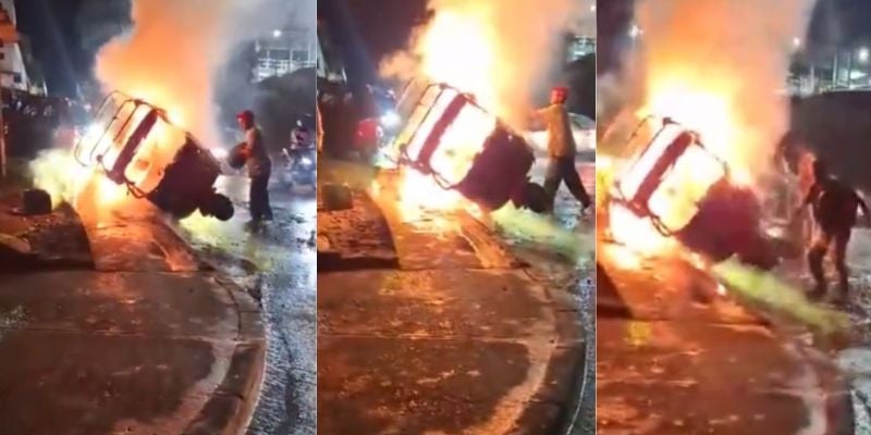 Captan el momento en que una mototaxi con pasajeros se prende en fuego en TGU