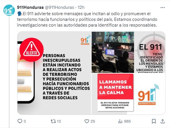 Sistema del 911 estará “vigilando” a las personas que colocan mensajes contra el gobierno