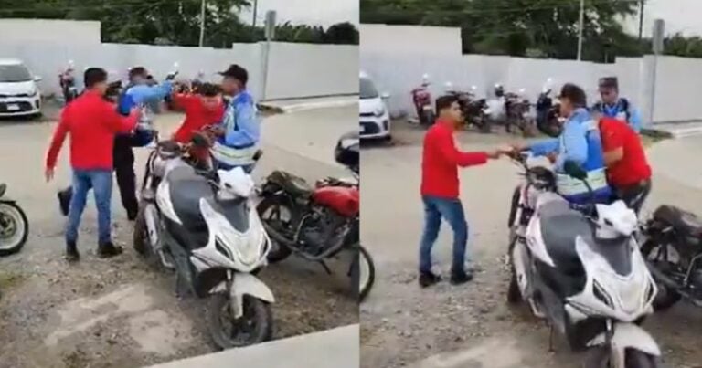 Captan a policía golpeando a un motociclista en La Lima, Cortés