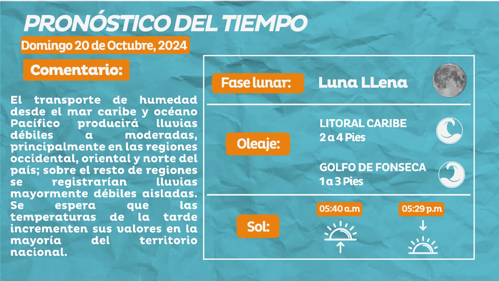 Transporte de humedad producirán lluvias en varias partes del país