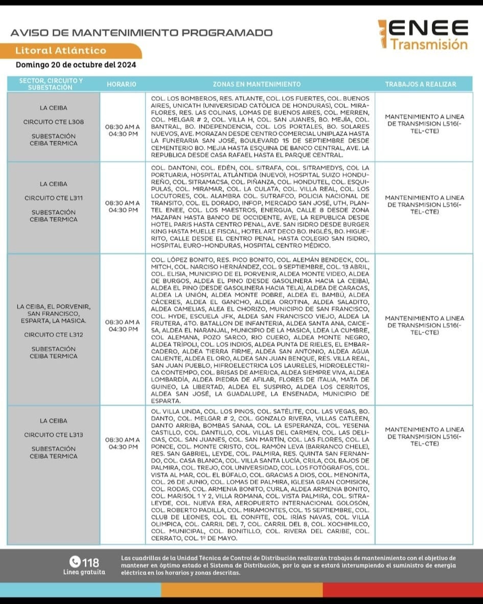 Anuncian cortes de energía en FM, Cortés y Yoro