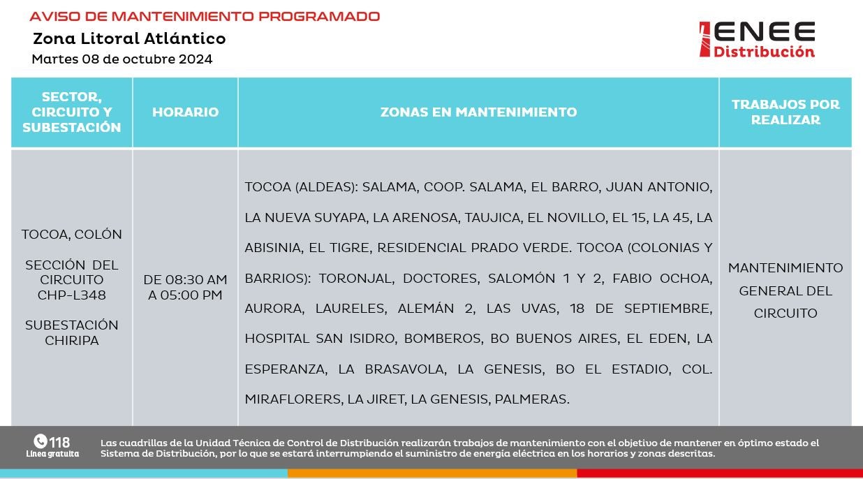 Anuncian cortes de energía en FM, Comayagua, Copán y Colón