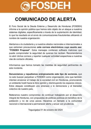 FOSDEH denuncia ciberataques a sus sistemas digitales