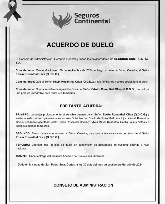 Seguros Continental duelo Edwin Rosenthal