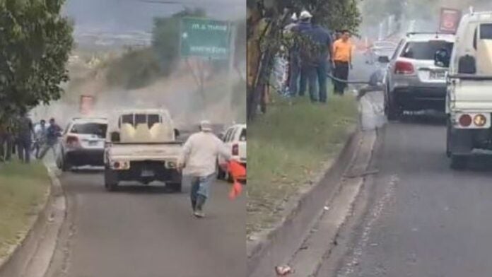 ¡Buen samaritano! Hondureño ayuda a conductor que sufrió incendio en su camioneta